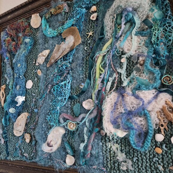 New framed fiber art, ready to hang. Organic elements. 32x12 in.Mixed media art. - Picture 3 of 4